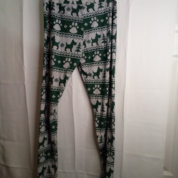 Lularoe Leggings Women Tall Curvy Plus Christmas Dogs Scottie Green White - Picture 9 of 13